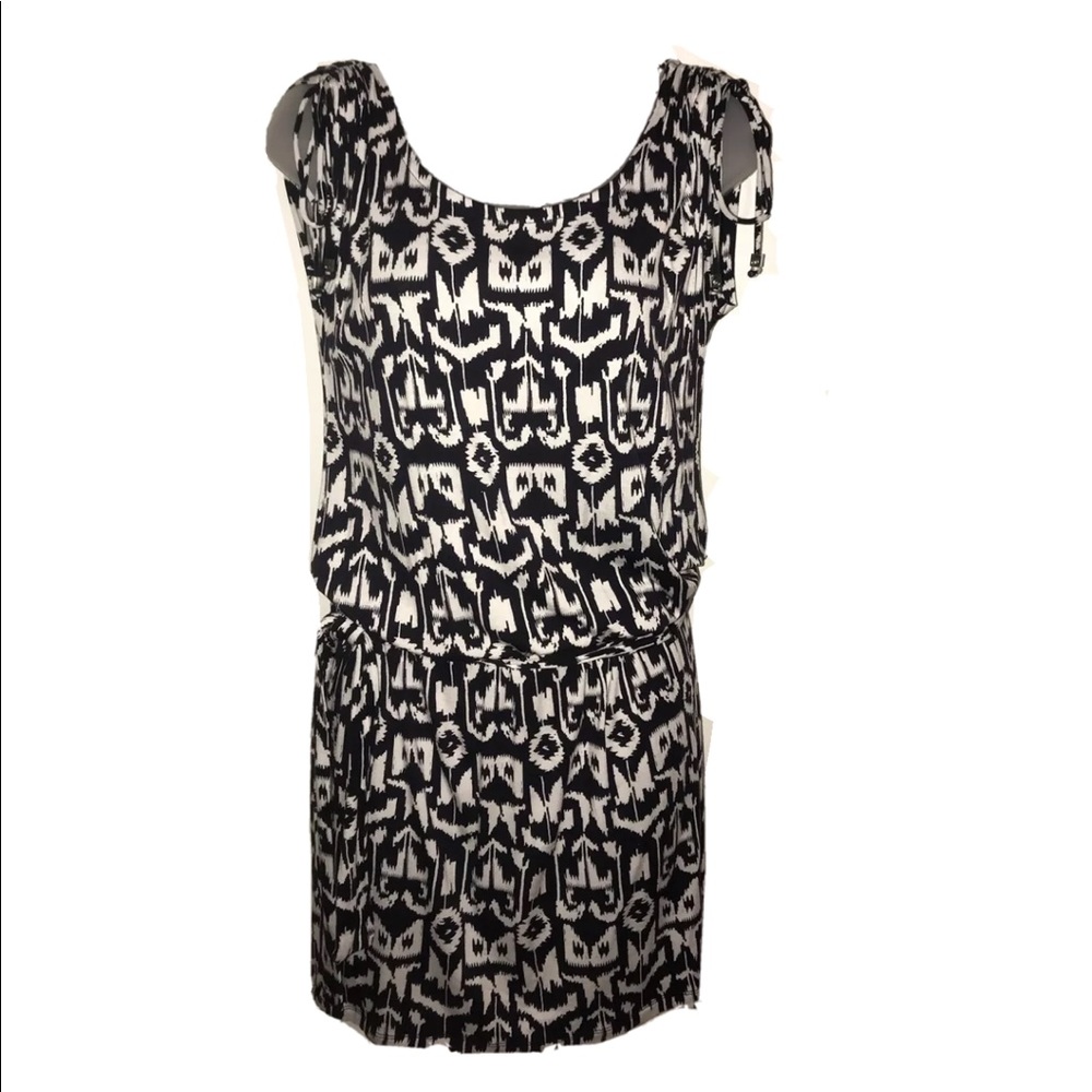Michael Kors sleeveless navy and white mini dress.